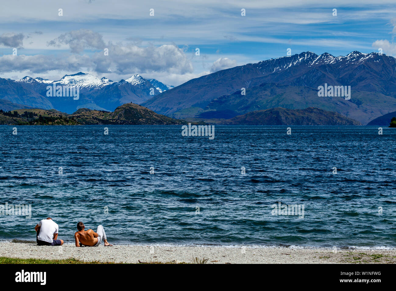 Il lago Wanaka, Regione di Otago, Isola del Sud, Nuova Zelanda Foto Stock