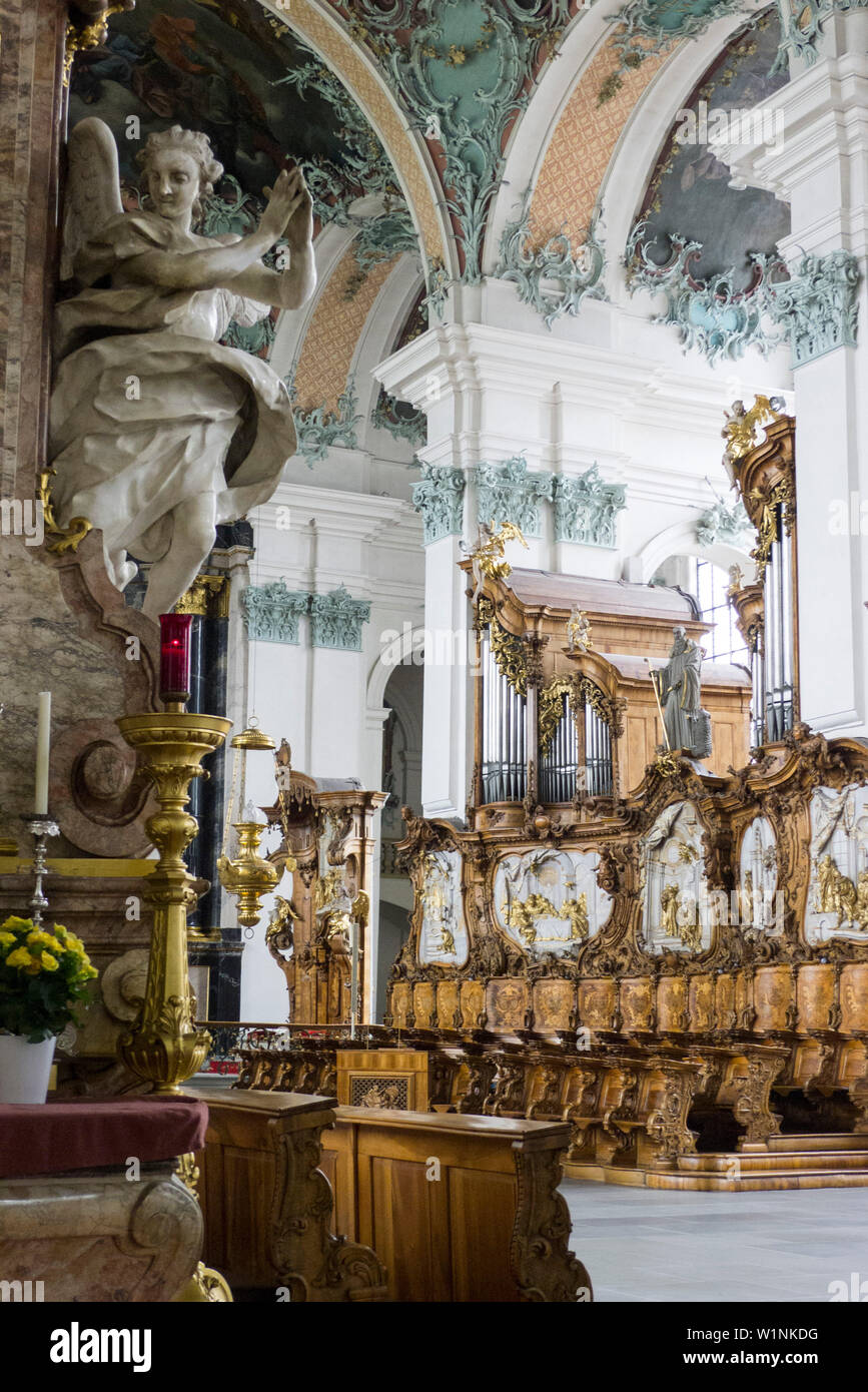 Interno della cattedrale ex collegiata, coro, Sito Patrimonio Mondiale dell'UNESCO Convento di St Gall, Canton San Gallo, Svizzera Foto Stock