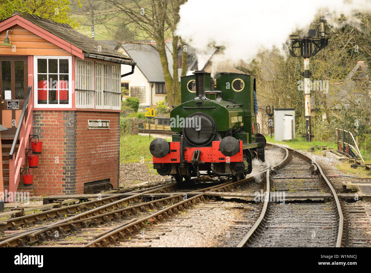 Andrew Barclay Saddle Tank No 1219 Caledonia lavora a Buckfastleigh durante il gala di 50th anni della South Devon Railway, 13.04.2019.. Foto Stock