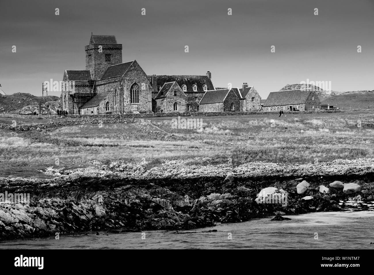 Abbazia di Iona, al largo dell'isola di Mull nelle Ebridi interne scozzesi. Foto Stock
