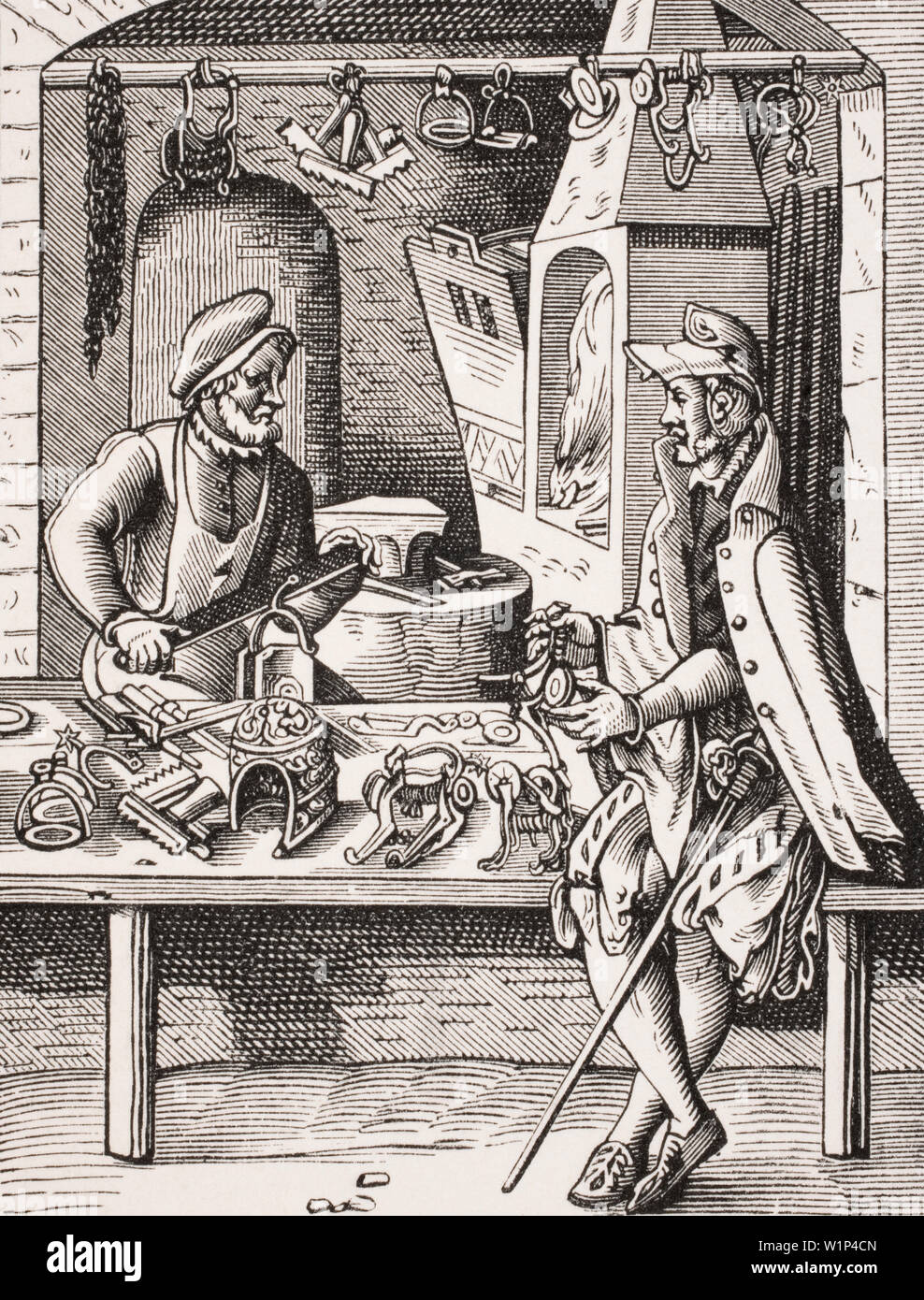 Sperone maker. Xix secolo la riproduzione di un secolo XVI xilografia da Jost Amman Foto Stock