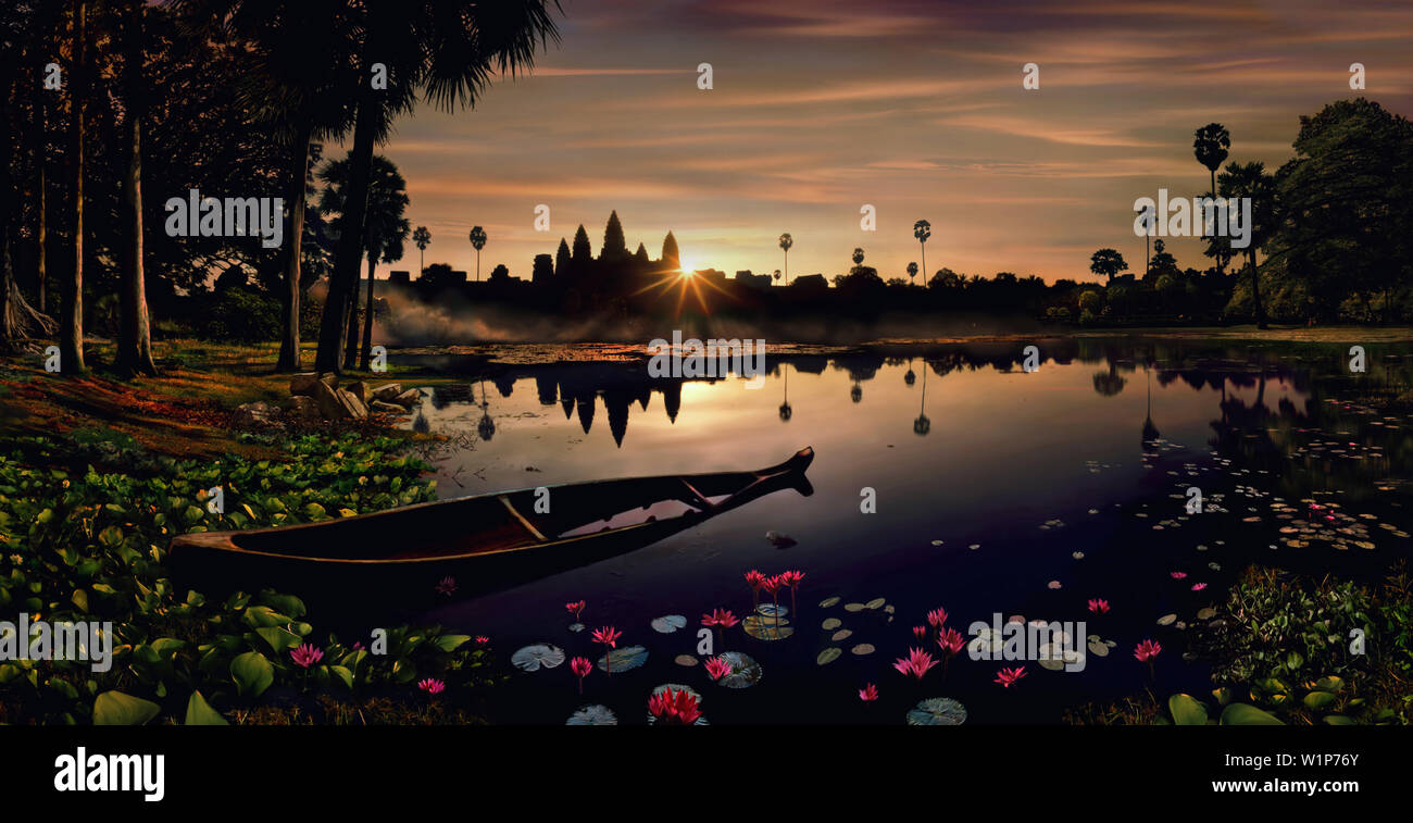 Sunrise a Angkor Wat, Angkor Wat, Siem Raep, Cambogia, Asia Foto Stock