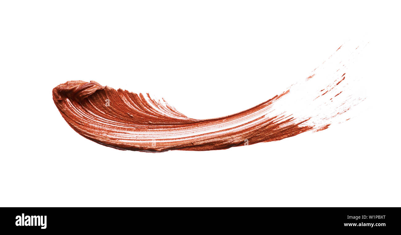 Macchie e texture di bronzo lip gloss isolati su sfondo bianco Foto Stock
