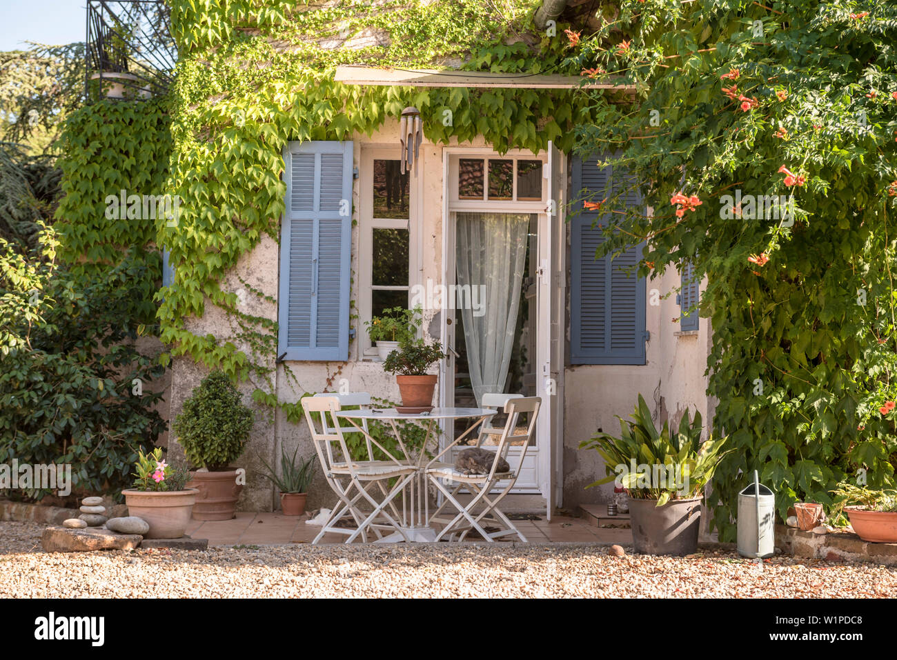 La casa e il giardino nel sud della Francia, in estate, La Bouverie, Riviera Francese, Cote d'Azur, in Francia Foto Stock
