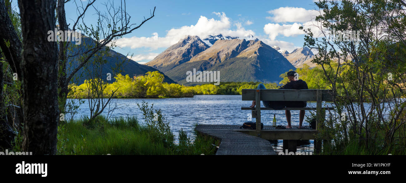 Lago a Glenorchy, Otago, Isola del Sud, Nuova Zelanda, Oceania Foto Stock