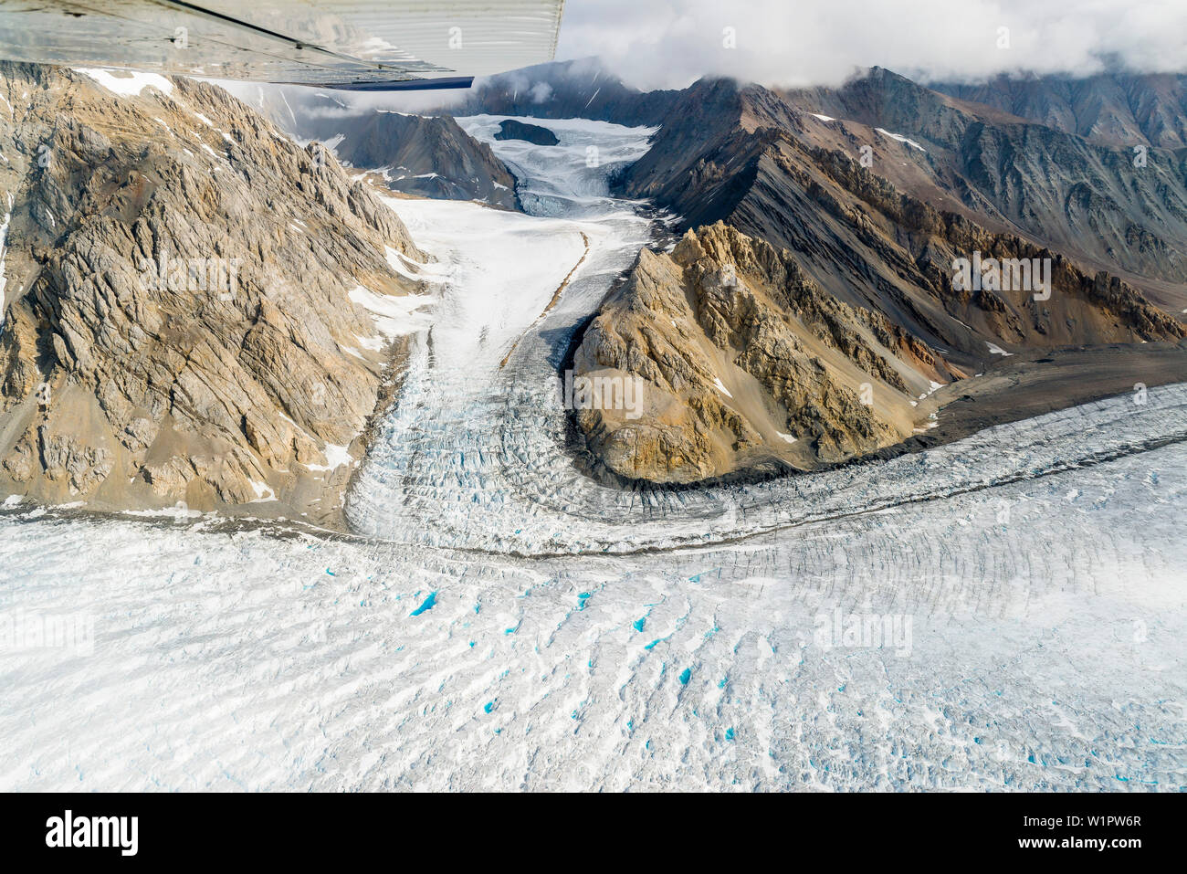 Sidearm orrendo della Kaskawulsh-ghiacciaio Kluane National Parc, Yukon Territori, Canada Foto Stock