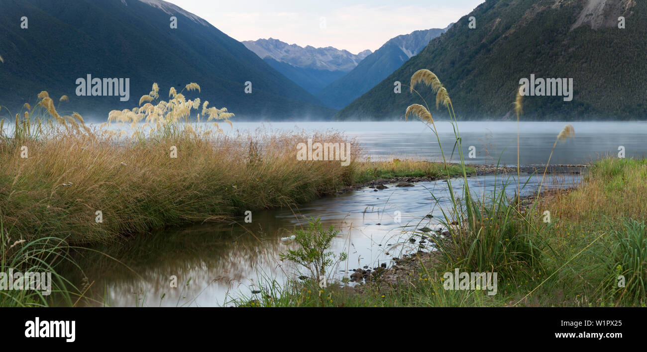 Kerr Bay, il Lago Rotoiti, Nelson Lakes National Park, Isola del Sud, Nuova Zelanda, Oceania Foto Stock