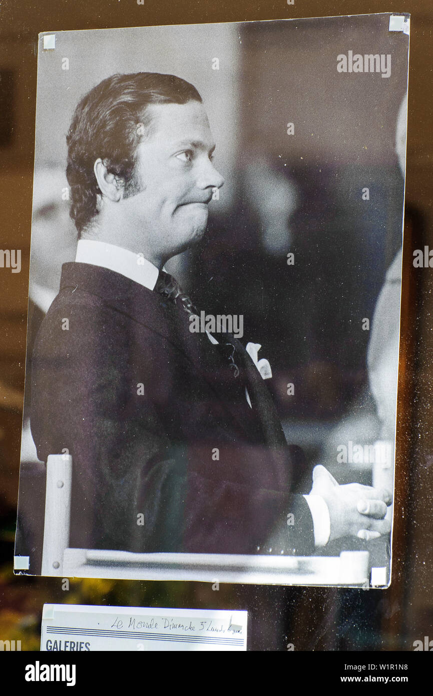 Una vecchia foto di Re di Svezia in un negozio nella Città Vecchia di Gamla Stan, Stoccolma, Svezia Foto Stock
