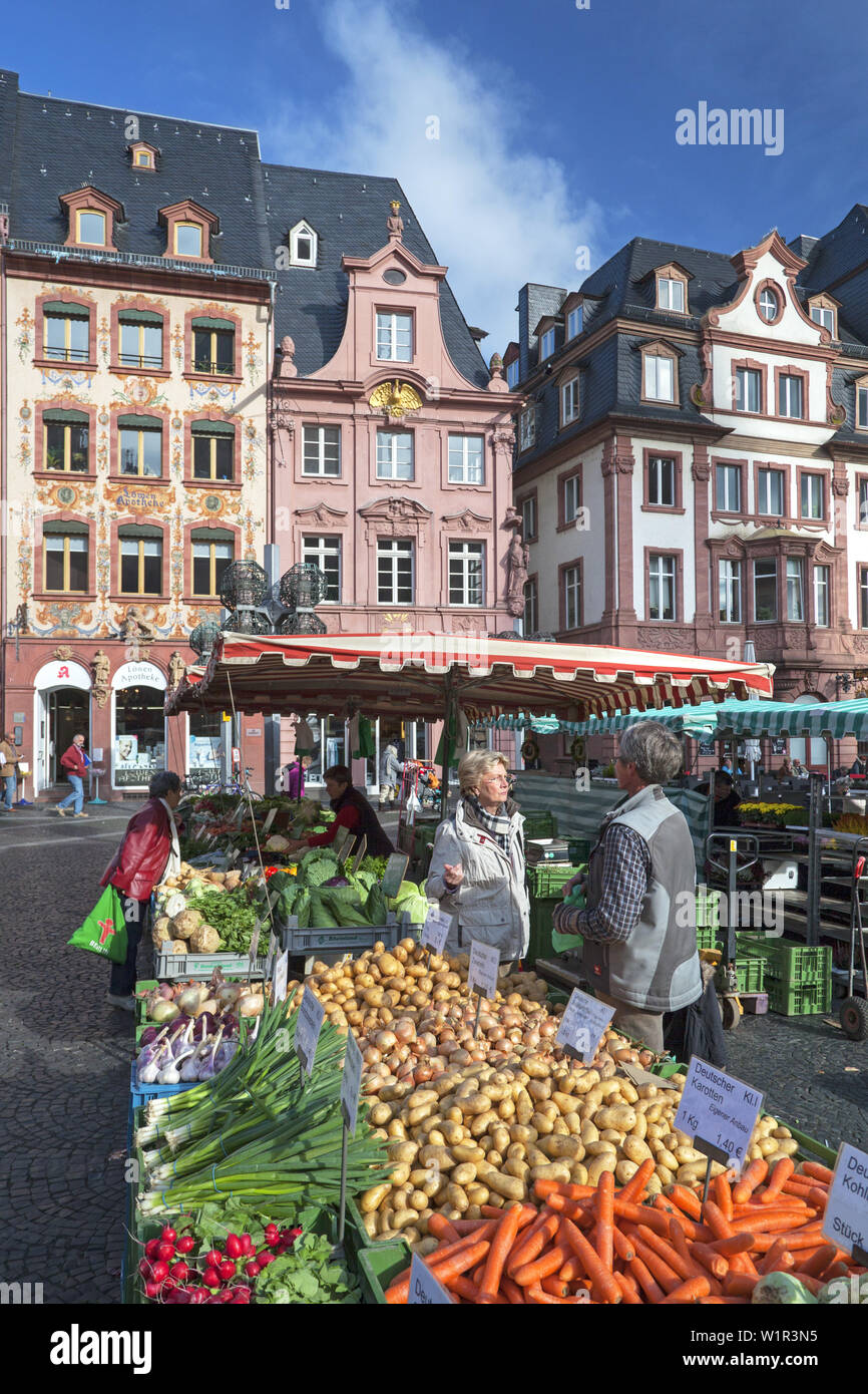 Frutta e verdura sul mercato settimanale in Mainz, Renania-Palatinato, Germania, Europa Foto Stock