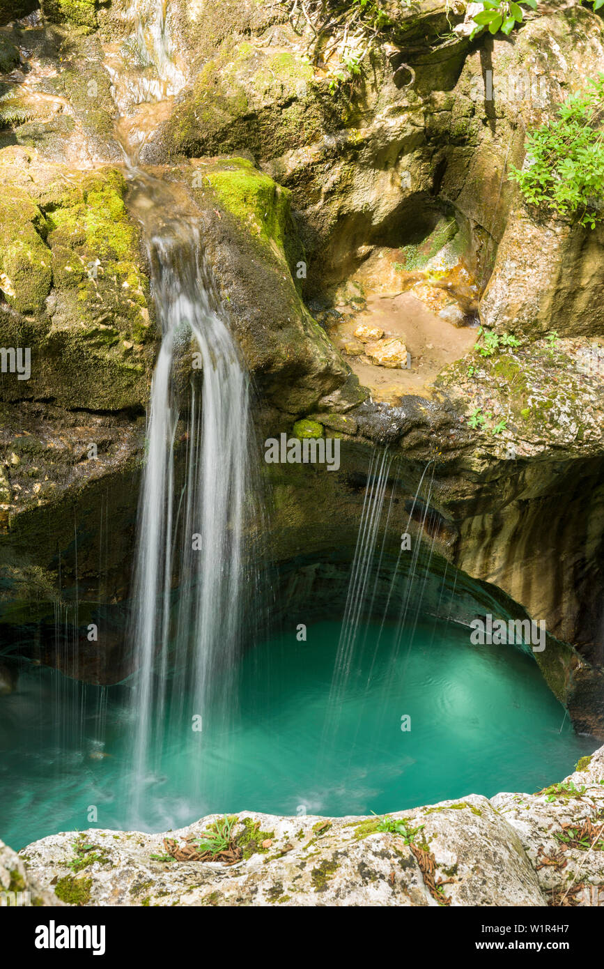 , Velika korita, , grande Soca Gorge, Lepena, Bovec, Gorenjska, Alta Carniola, il Parco Nazionale del Triglav, sulle Alpi Giulie, Slovenia Foto Stock