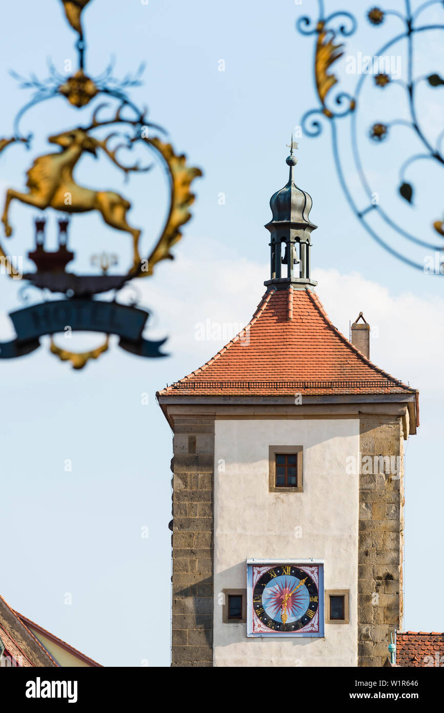 La famosa foto torre motrice Siebersturm, Rothenburg ob der Tauber, Baviera, Germania Foto Stock