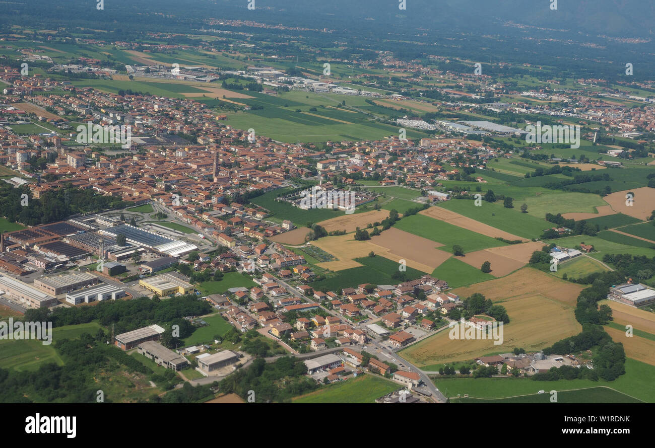 Vista aerea della città di San Maurizio Canavese, Italia Foto Stock