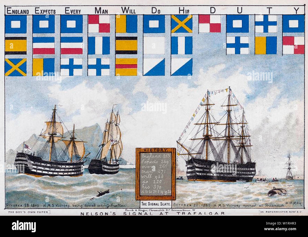 Battaglia di Trafalgar 21 ottobre 1805. Illustrazione di Walter maggio dai ragazzi proprio della Carta nel 1885 Foto Stock