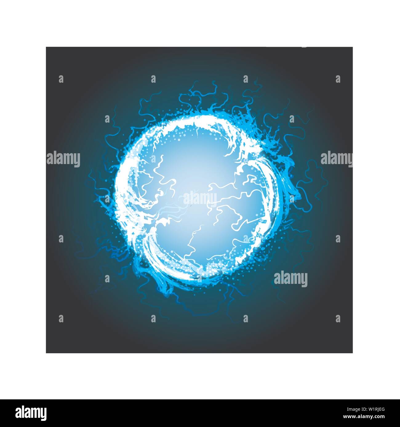 Un fulmine a sfera con impianto elettrico thunder. Sfera di plasma su sfondo nero. Illustrazione Vettoriale. Illustrazione Vettoriale