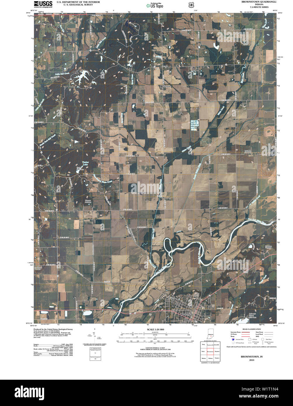 USGS TOPO Map Indiana IN Brownstown 20101215 TM il restauro Foto Stock