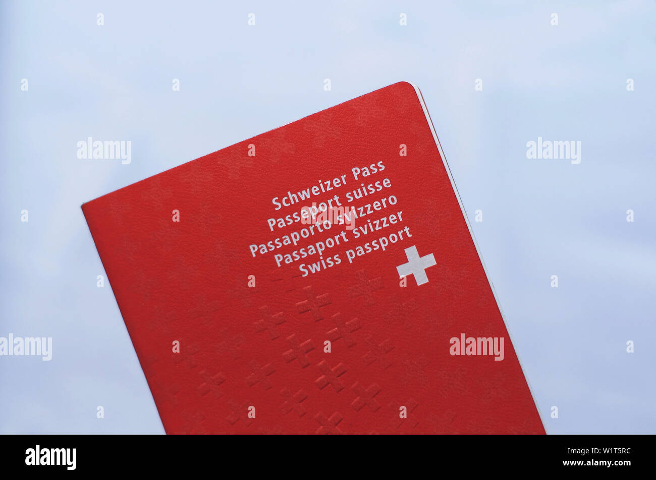 Vista frontale di un passaporto svizzero con sfondo bianco Foto Stock