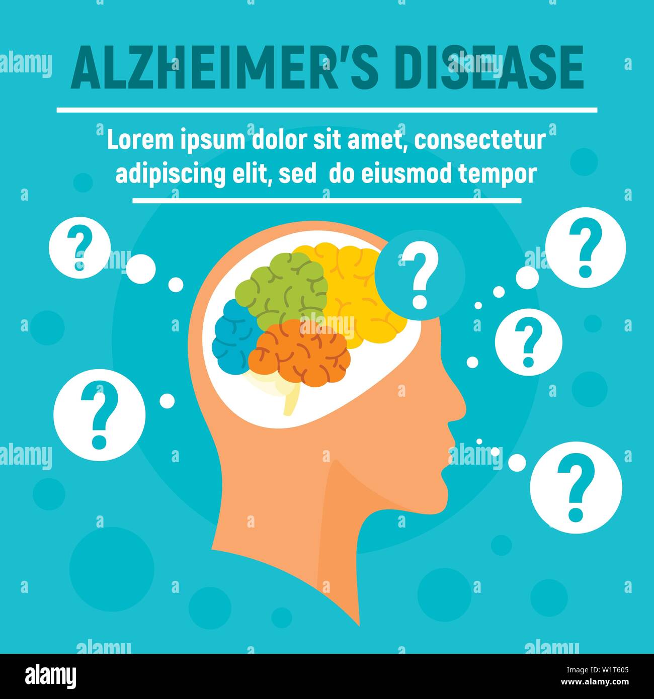 La malattia di Alzheimer concetto dello sfondo. Illustrazione piana del morbo di Alzheimer vettore sfondo concept per il web design Illustrazione Vettoriale