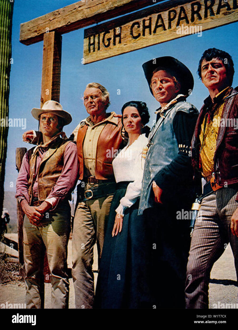 Il High Chaparral 1967-1971 NBC serie TV con da sinistra: Mark Slade, Leif Erickson, Linda Cristal, Cameron Mitchell, Henry Darrow Foto Stock