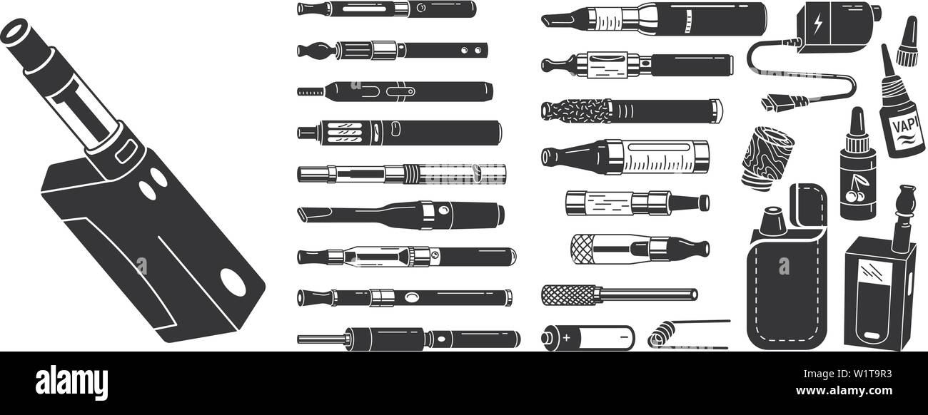 Sigaretta elettronica set di icone, stile semplice Illustrazione Vettoriale