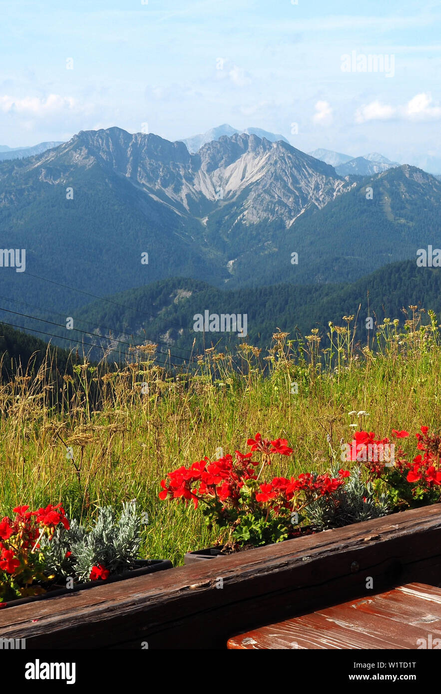 A Taubenstein oltre il lago di Spitzing, Upperbavaria, Baviera, Germania Foto Stock