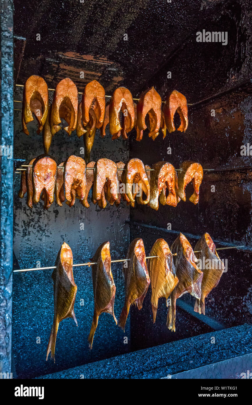 Pesce affumicato, isola di Usedom, Meclemburgo-Pomerania, Germania Foto Stock