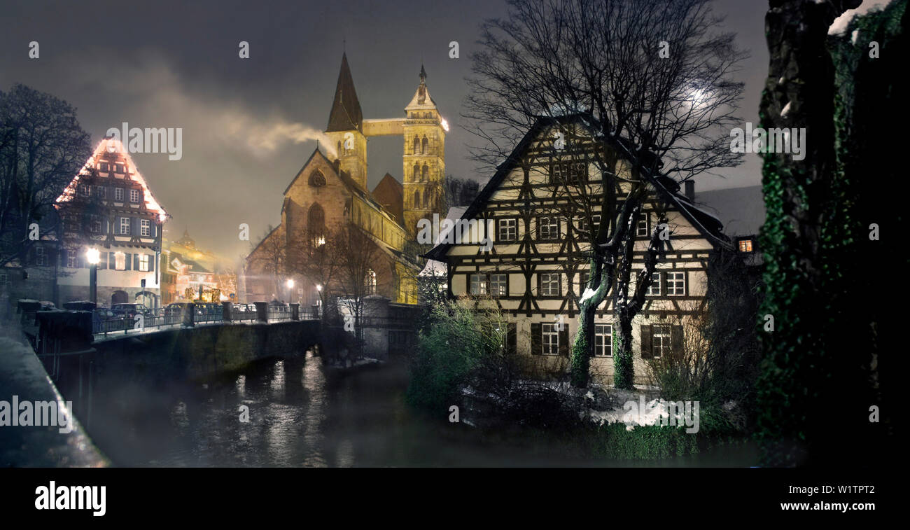 Vecchia casa sul fiume Neckar, Esslingen am Neckar, Germania, Europa Foto Stock