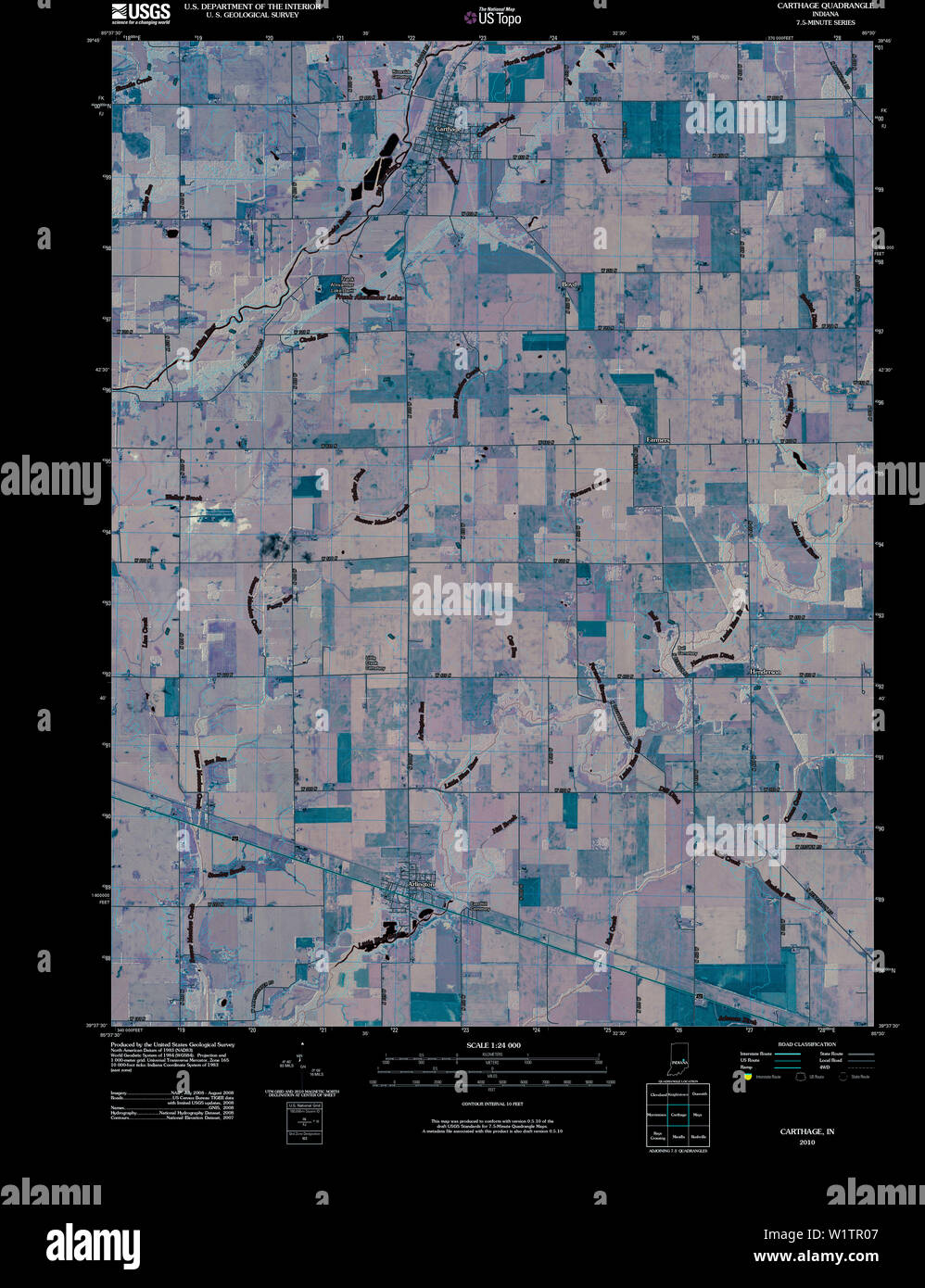 USGS TOPO Map Indiana di Cartagine 20100513 TM restauro invertito Foto Stock