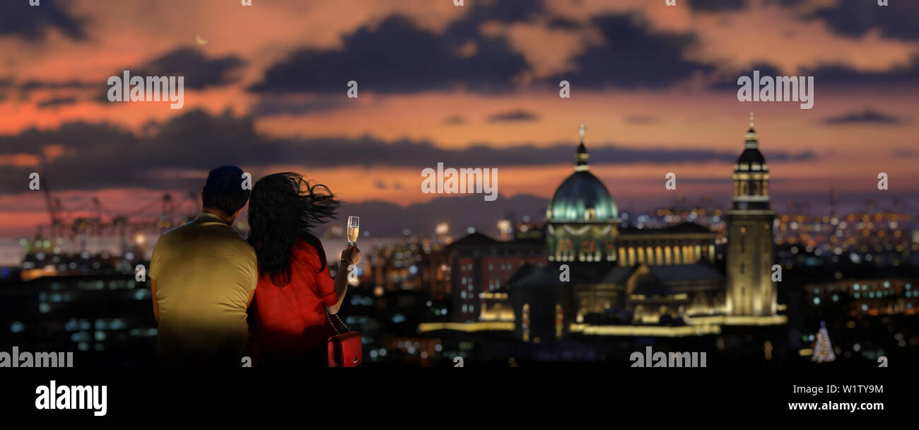 Gli amanti della Cattedrale di Manila al tramonto, Intramuros, Manila (dall'alloro Hotel), Manila Filippine Foto Stock