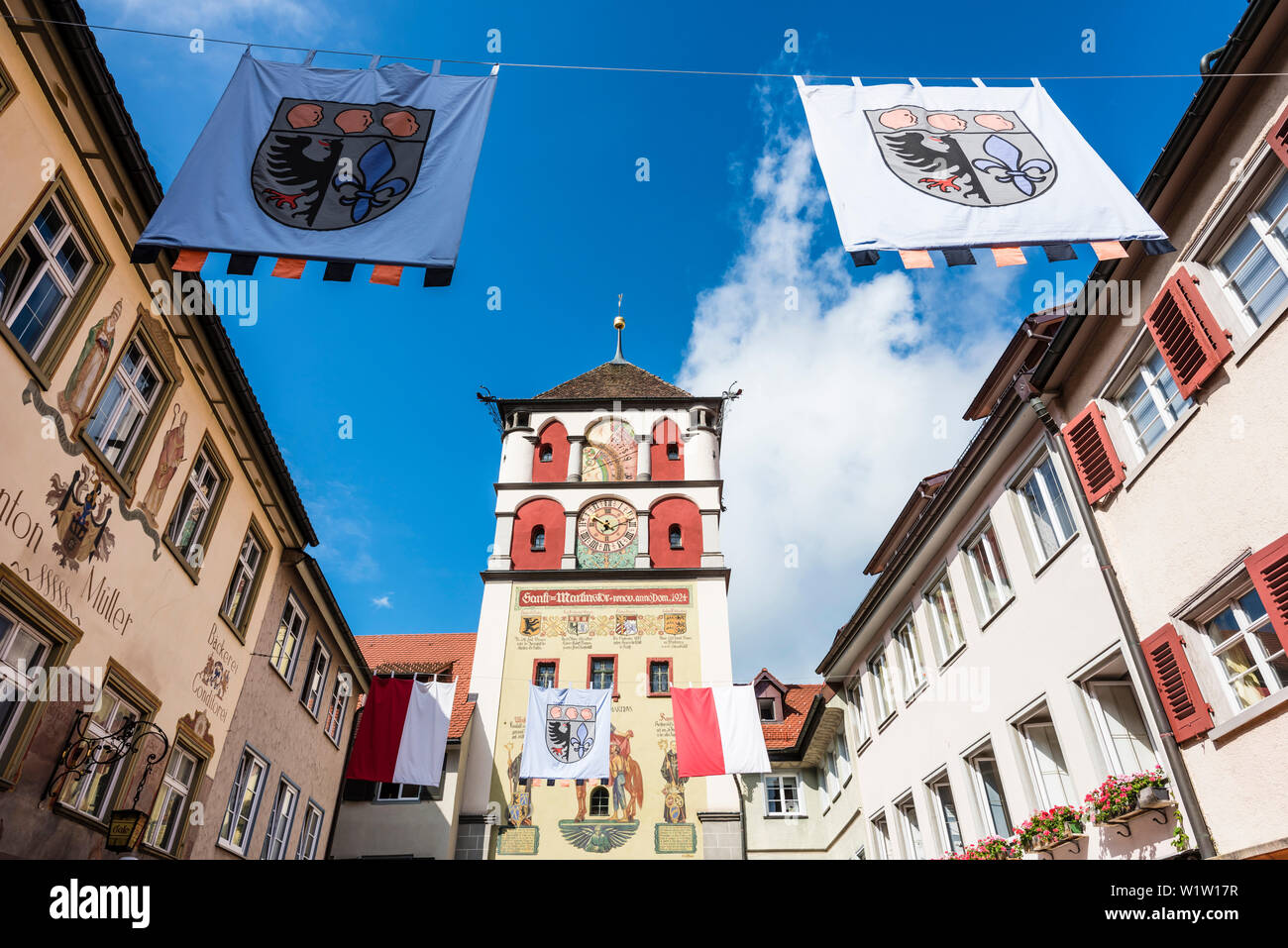 Martin's gate nella storica Città Vecchia, Wangen im Allgaeu, Baden-Wuerttemberg, Germania Foto Stock