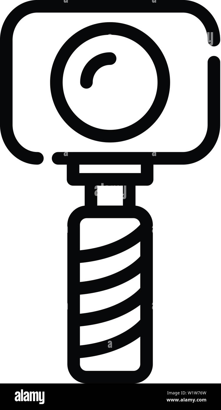 Selfie stick e azione icona fotocamera, stile contorno Illustrazione Vettoriale