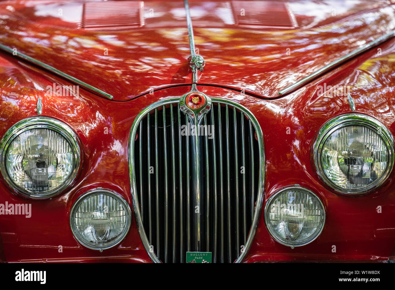 Bedford, Bedfordshire, Regno Unito il 2 giugno 2019 un frammento della Jaguar Mark 2 o XK 150 Foto Stock