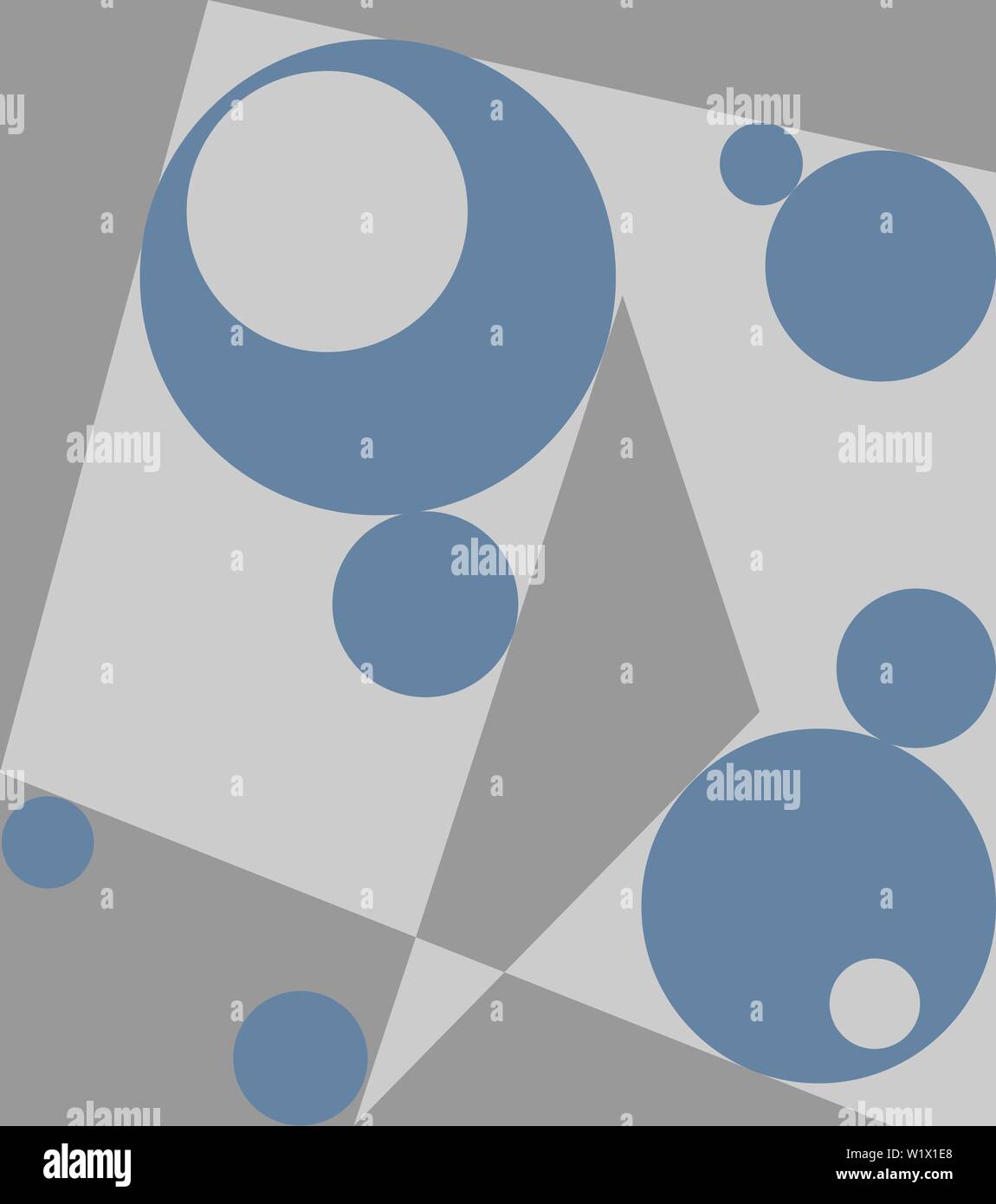 Differenti forme illustrazione con cerchi, triangolo, e poligono in grigio e blu. Astrazione geometrica con molte cifre casuali. Foto Stock