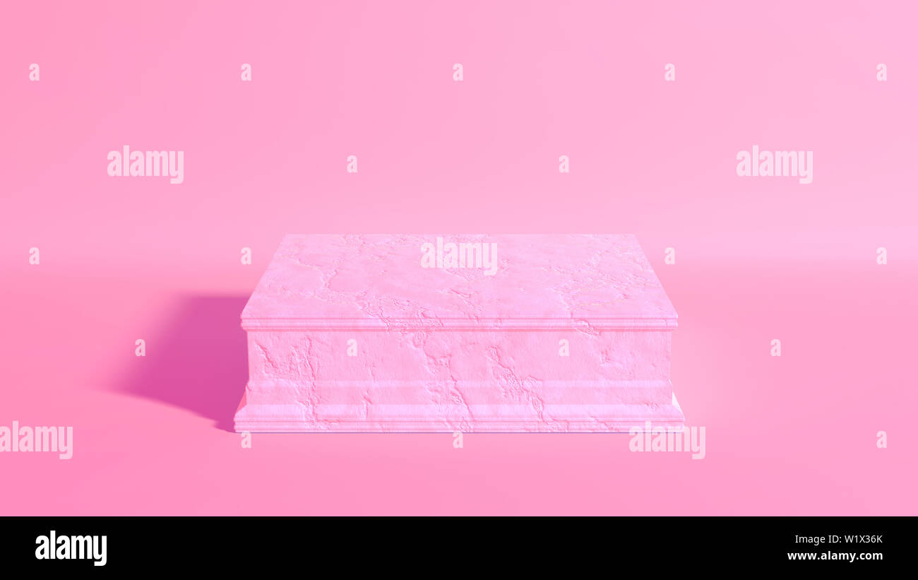 Un vuoto rettangolare in pietra di marmo trofeo sulla base isolata di rosa salmone studio ambiente - 3D render Foto Stock