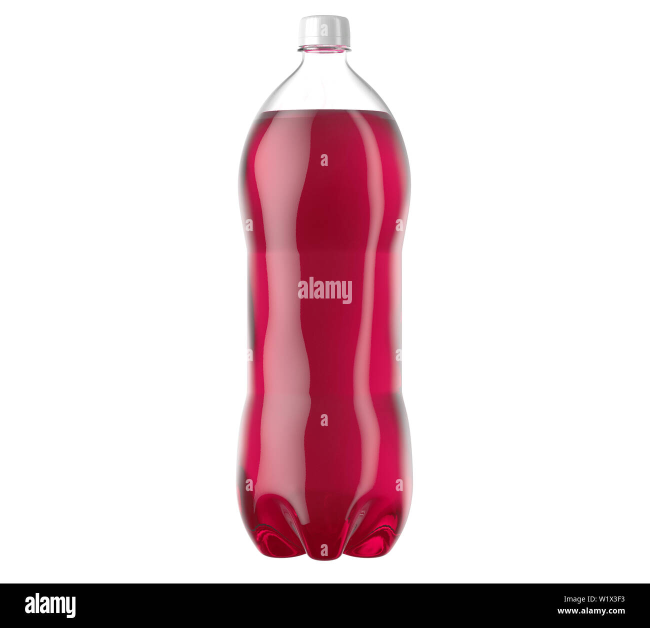 Un irregolare sagomati di plastica da due litri di soda rosa bottiglia isolato su un bianco di sfondo per studio - 3D render Foto Stock