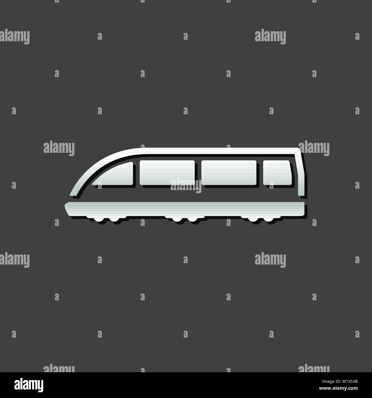 Icona del tram di colore grigio metallizzato colore stile. Trasporto pubblico della metropolitana Illustrazione Vettoriale