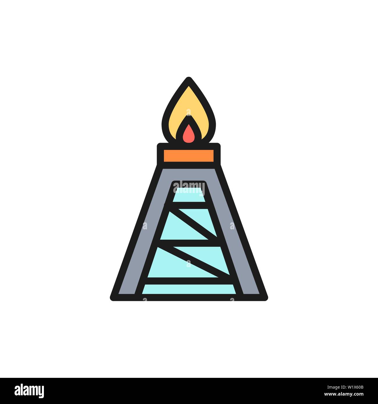 Vector oil rig, piattaforma di carburante, stazione di pompaggio di colore piatto icona linea. Illustrazione Vettoriale