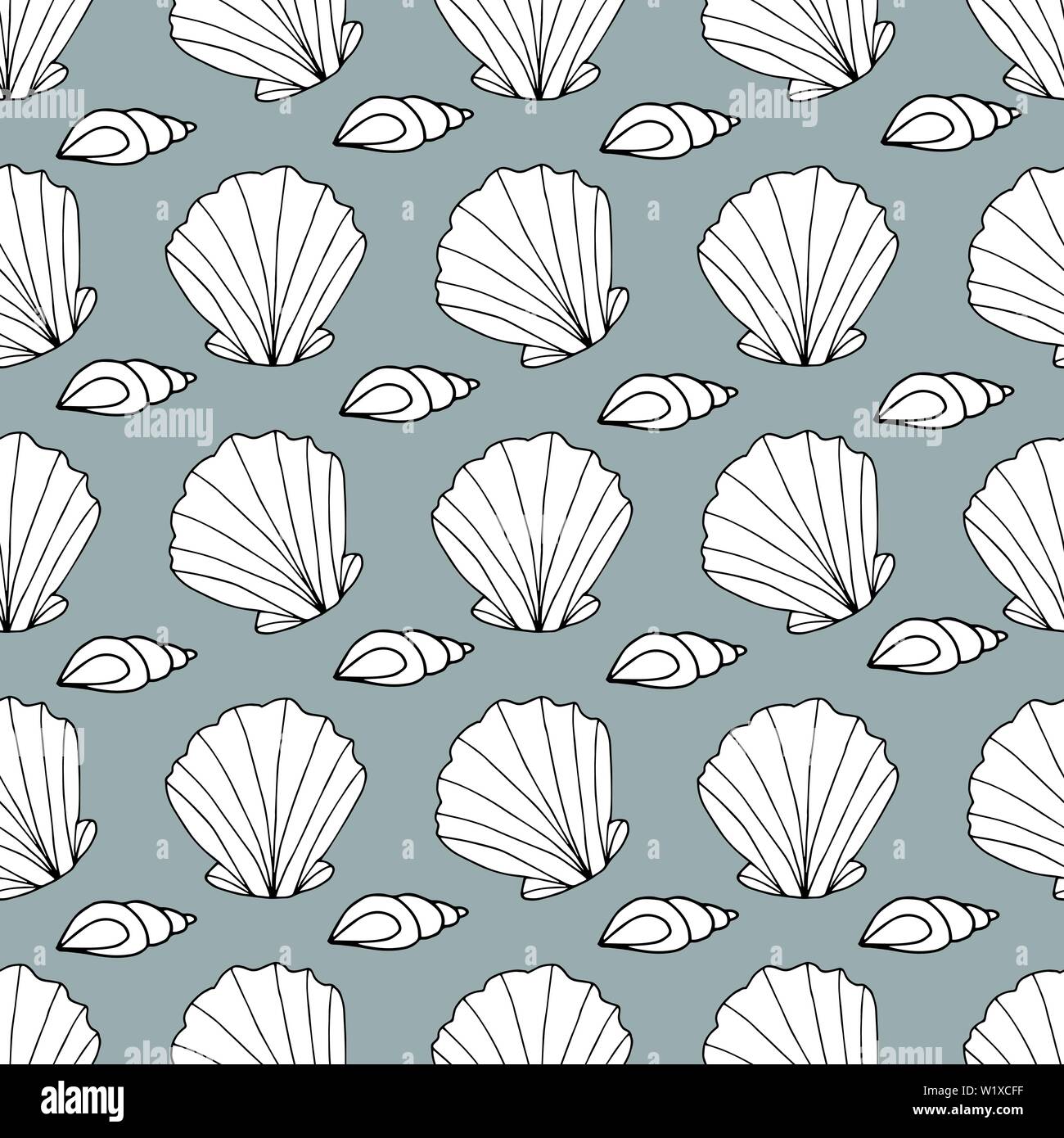 Zentangle stilizzata di conchiglie e di altri abitanti del mare seamless pattern. Disegnato a mano doodle acquatici illustrazione vettoriale Illustrazione Vettoriale