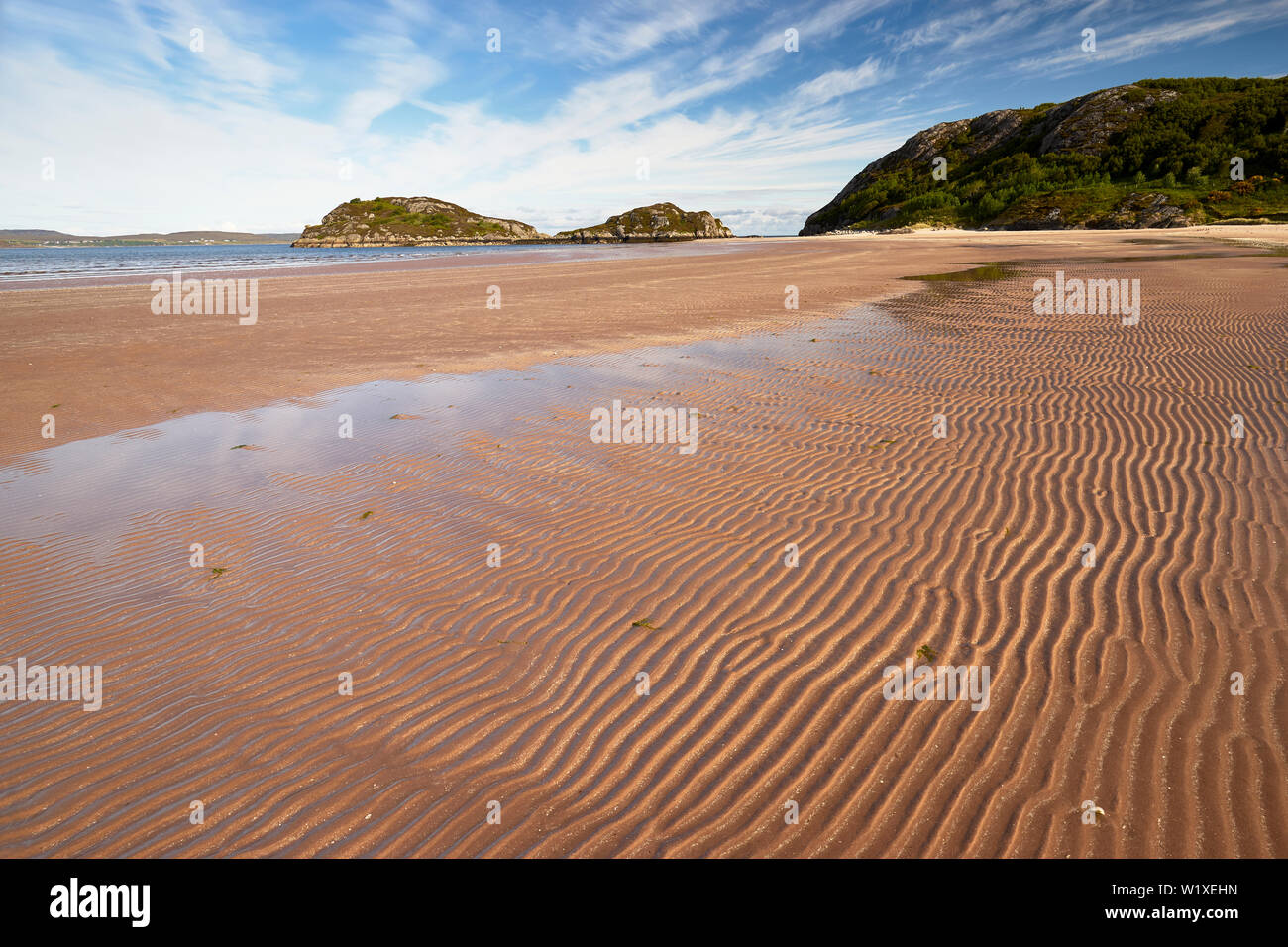 Spiaggia di sabbia, Grunaird Bay, Wester Ross, Highland, Scozia Foto Stock
