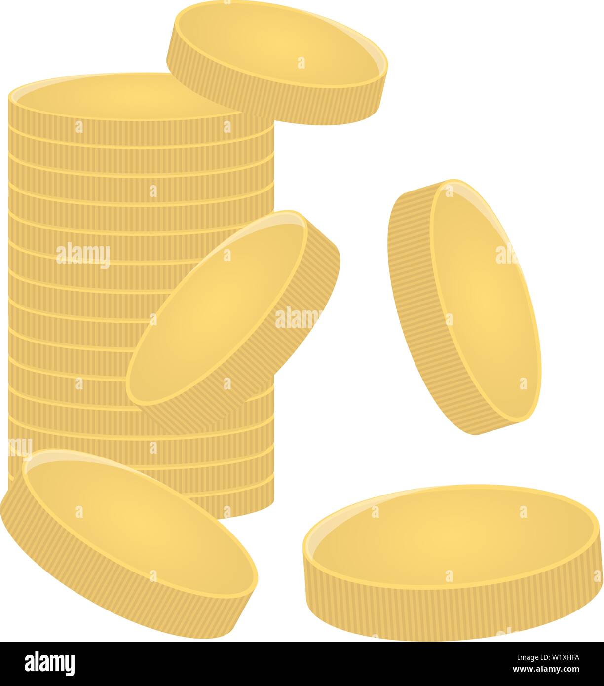 Una montagna di monete d'oro. Banca Finanza concetto. Oggetto di gioco design. Illustrazione di vettore isolato su sfondo bianco Illustrazione Vettoriale