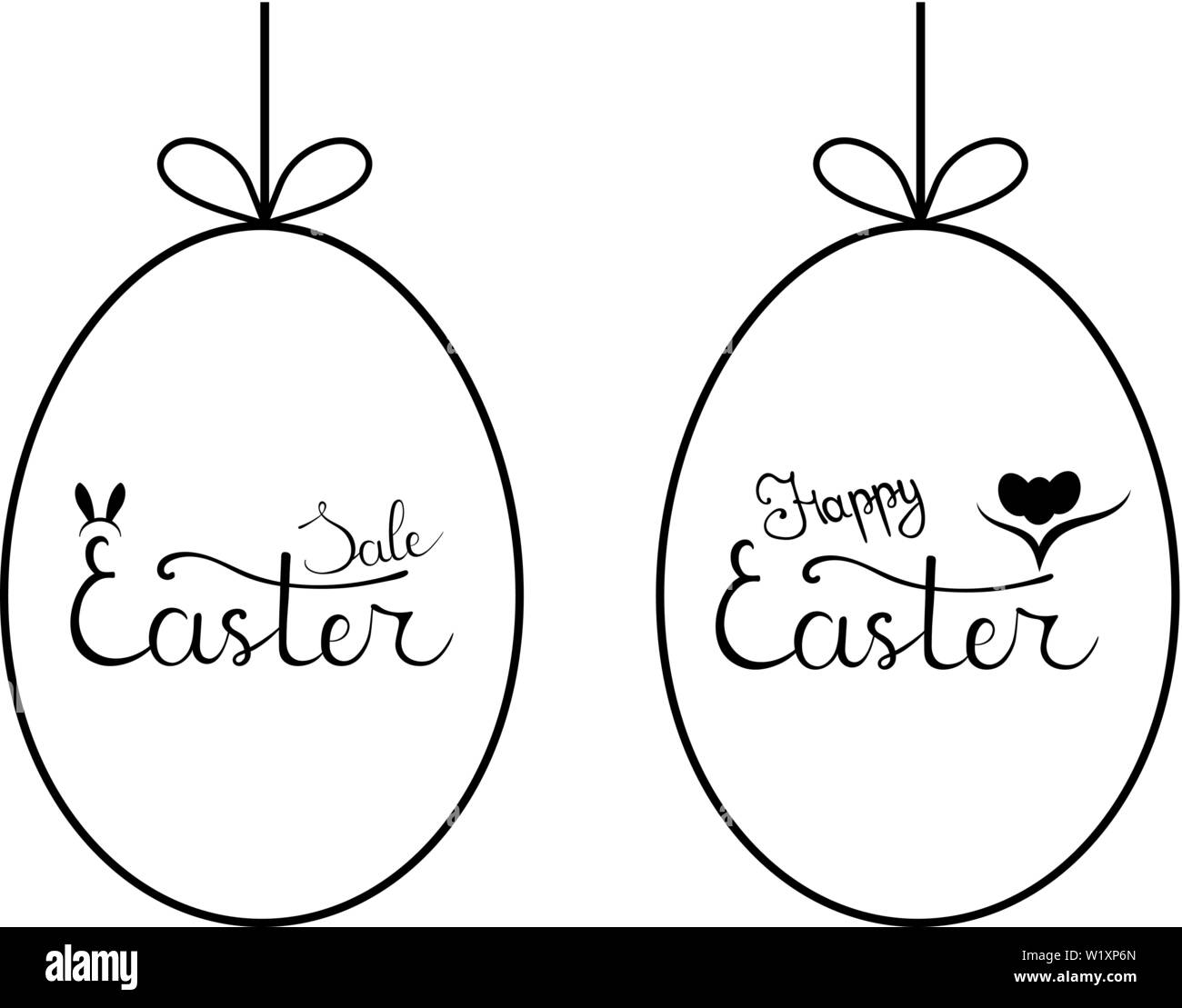 Template vettoriale di appendere forma a uovo con scritte Pasqua Vendita e felice Pasqua su sfondo bianco. Per Pasqua Vendita banner, Flyer, Brochure, cartolina Illustrazione Vettoriale