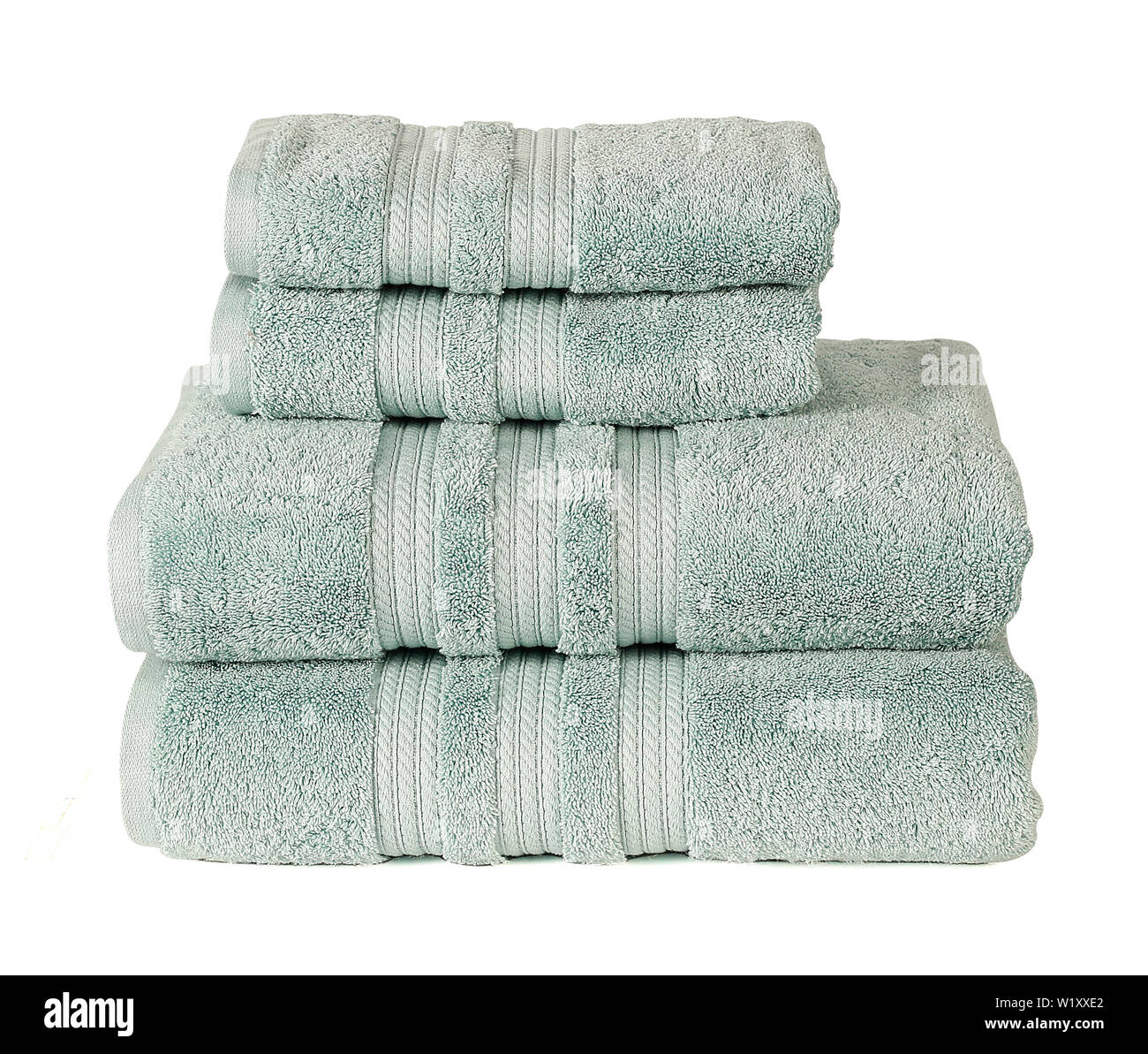 Close up di soffice cotone Terry asciugamano bianco asciugamano hotel. Spa raccolta di asciugamani Foto Stock