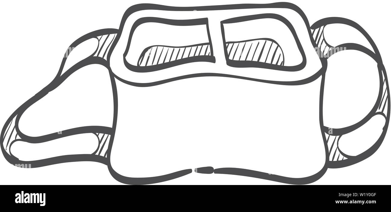 Fotocamera borsa icona nel doodle disegna linee. Caso di bagagli tracolla Illustrazione Vettoriale
