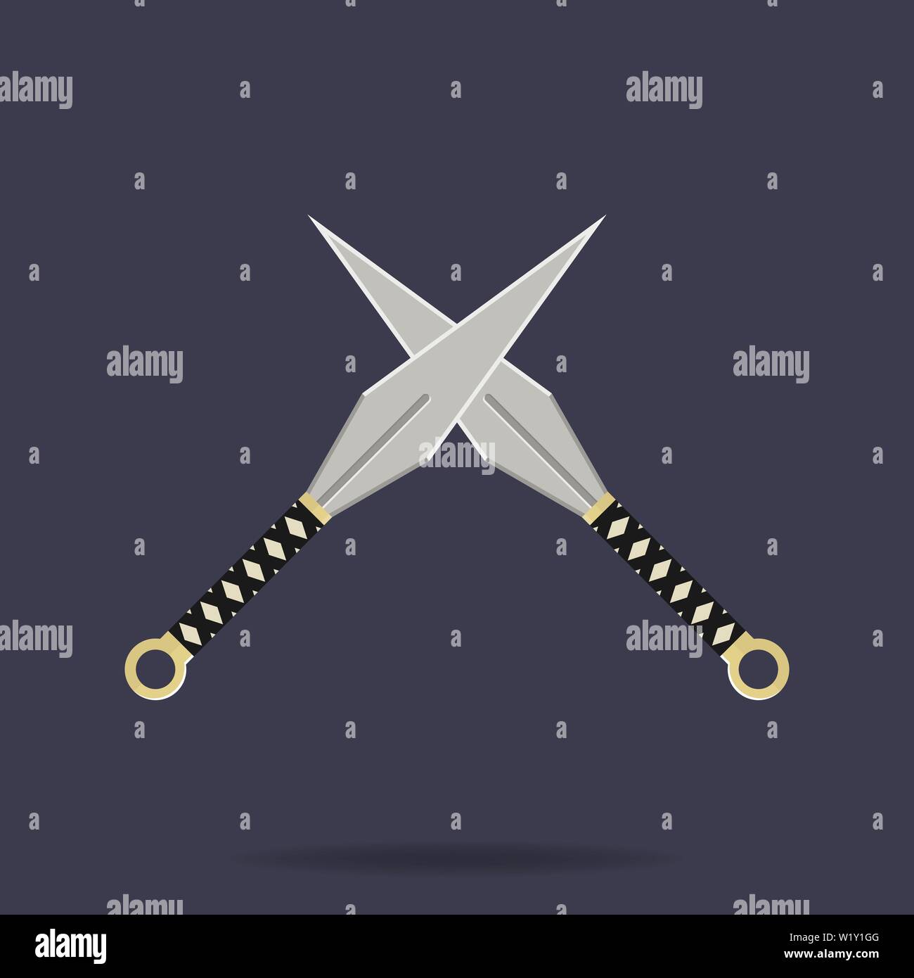 Attraversato kunai lanciare coltelli icona. Arma Ninja. Attrezzature di Samurai. In stile cartone animato. Pulito e moderno vettore illustrazione per la progettazione web. Illustrazione Vettoriale