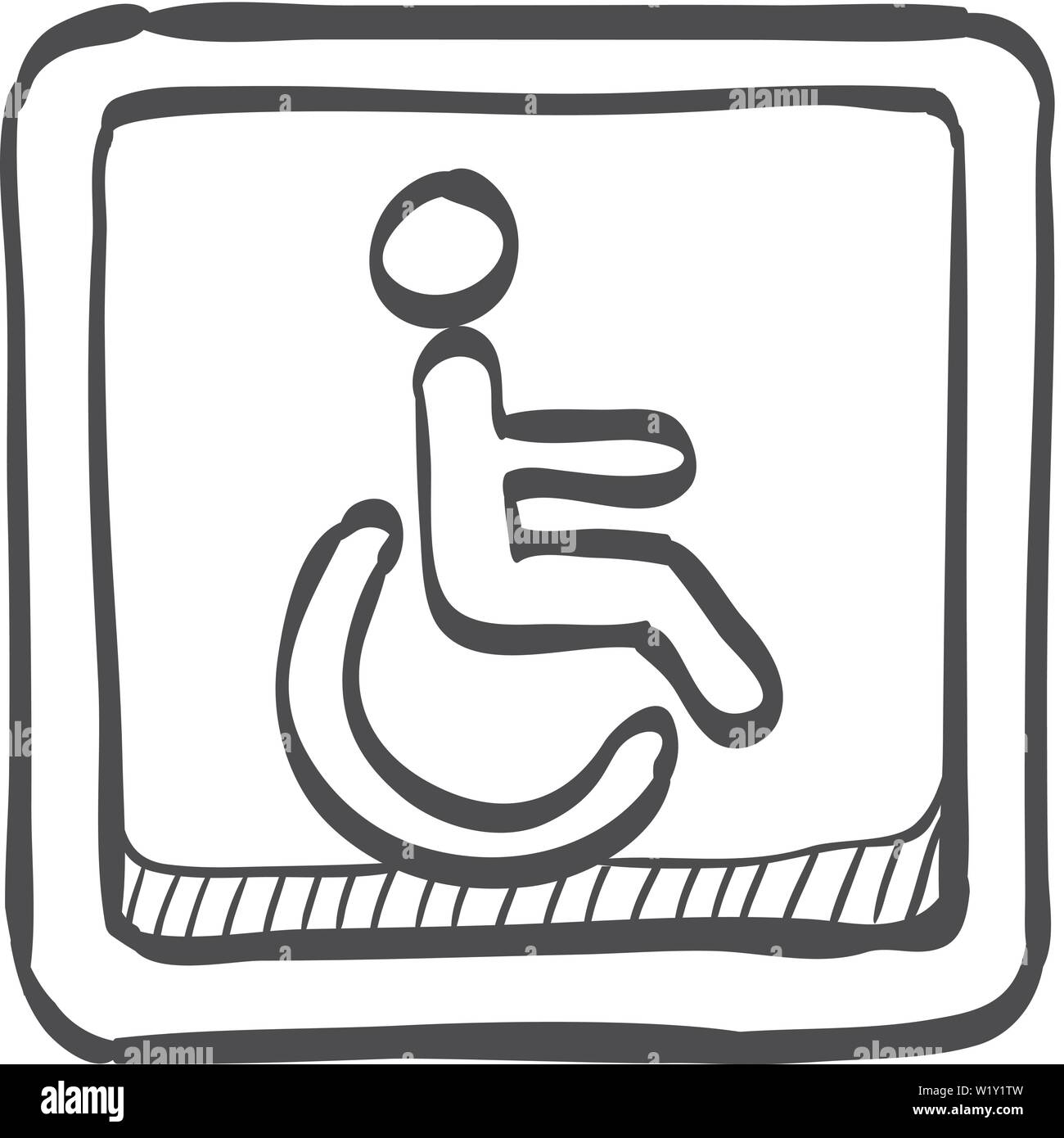 Accesso per disabili icona nel doodle disegna linee. Per la costruzione di strade di cura per sedia a rotelle Illustrazione Vettoriale