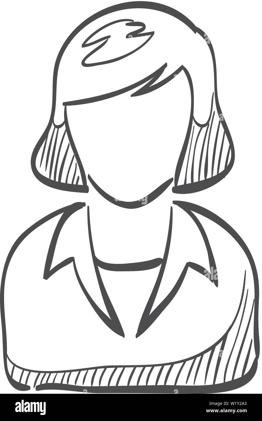 Femmina icona receptionist in doodle disegna linee. Call center, help desk, supporto Illustrazione Vettoriale