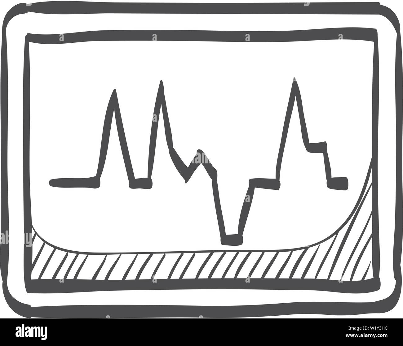 Monitor frequenza cardiaca icona nel doodle disegna linee. Cure mediche sorveglianza digitale pazienti critici di coma Illustrazione Vettoriale