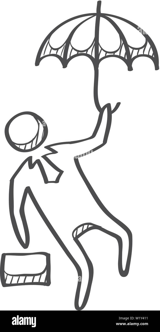 Imprenditore icona ombrello in doodle disegna linee. La gente di affari sfida office Illustrazione Vettoriale