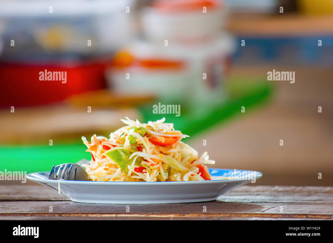 La papaia Thailandia il cibo è popolare con la nazione della Thailandia. Foto Stock