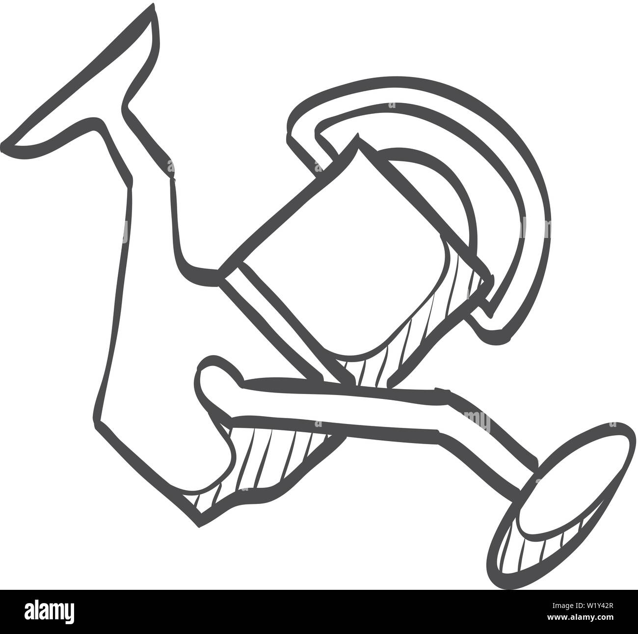 Mulinello da pesca icona nel doodle disegna linee. Sport d'acqua linea pesce pescatore di pesca a strascico Illustrazione Vettoriale