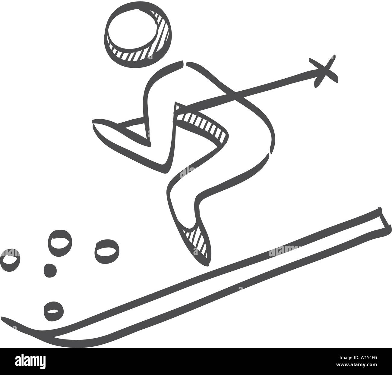 Icona di sci in doodle disegna linee. Sport inverno giocando mountain Illustrazione Vettoriale